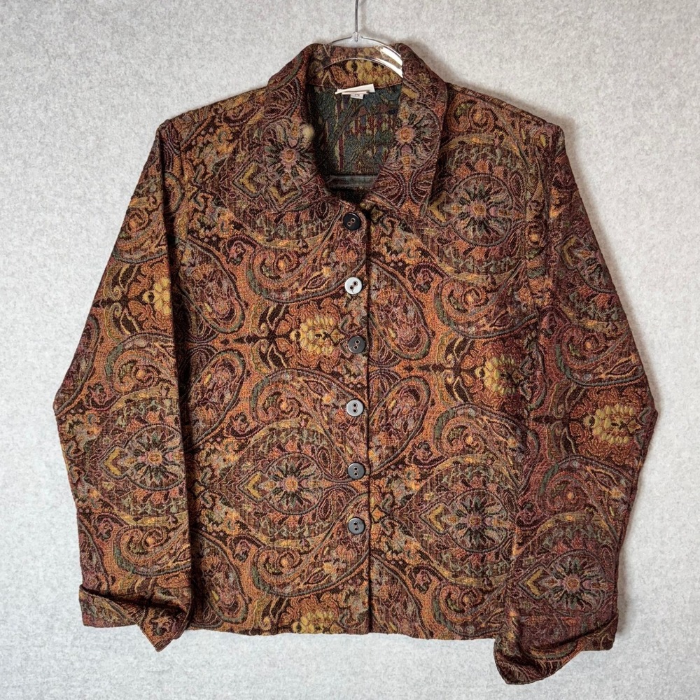 Habitat Blazer Jacket Womens M‎ Dark Brown Knit Tapestry Button Pockets Vintage